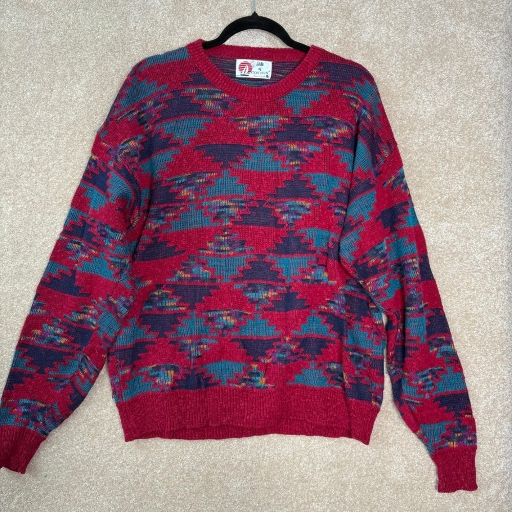 Vintage Isle of Cotton Knit Sweater Mens Size Large Oversized‎ Grandpa USA